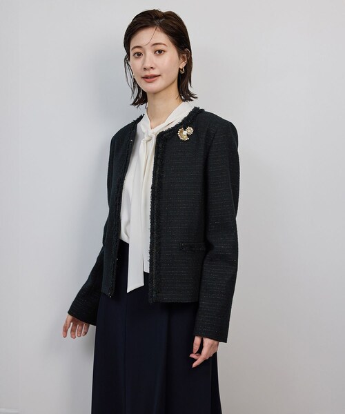 ROPE'(ロペ)の「ミックスツイードノーカラージャケット/セットアップ対応・25AW(ノーカラージャケット・レディース・ネイビー・36/38/40)」の13枚目の写真