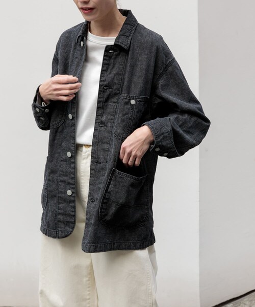 URBAN RESEARCH DOORS(アーバンリサーチドアーズ)の「FORK&SPOON 綿麻デニムカバーオール(カバーオール・レディース・BLACK/ONEWASH・1)」の4枚目の写真