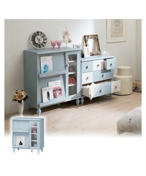 nissen（ニッセン）の「フレンチシャビー風フラップガラスキャビネット（家具・メンズ・ブルー・Y）」の2枚目の写真