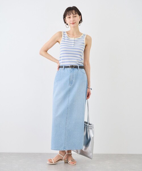 ROPE' PICNIC（ロペピクニック）の「マルチボーダーヘンリーネックタンクトップ（タンクトップ・レディース・キナリ系/ブラウン/サックス・F）」の21枚目の写真