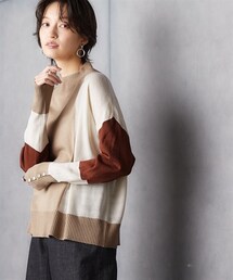 Soiunique | 配色切り替え袖ボタン付ニット［Soiunique］(ニット/セーター)