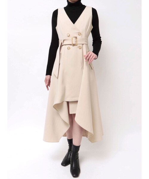 MERCURYDUO（マーキュリーデュオ）の「【セットアップ着用可】トレンチライクジャンスカ（ジャンパースカート・レディース・アイボリー/ベージュ・F）」の4枚目の写真