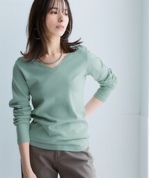 nissen | ＵＶカット綿１００％フライス素材Ｖネック長袖Ｔシャツ＜大きいサイズ有＞(Tシャツ/カットソー)