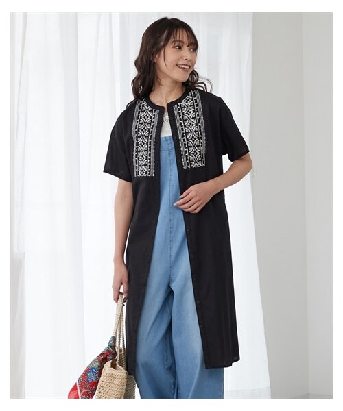 nissen（ニッセン）の「大きいサイズインド綿100％刺しゅうワンピース（共布リボン付）（ワンピース・レディース・ブルー系/黒系/オフホワイト系・L~LL相当/3L~4L相当/5L~6L相当/8L相当/10L相当）」の19枚目の写真