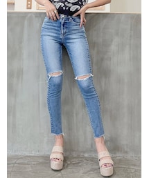 GYDA | M/W KNEESダメージSHAPELYスキニーデニムパンツ(デニムパンツ)