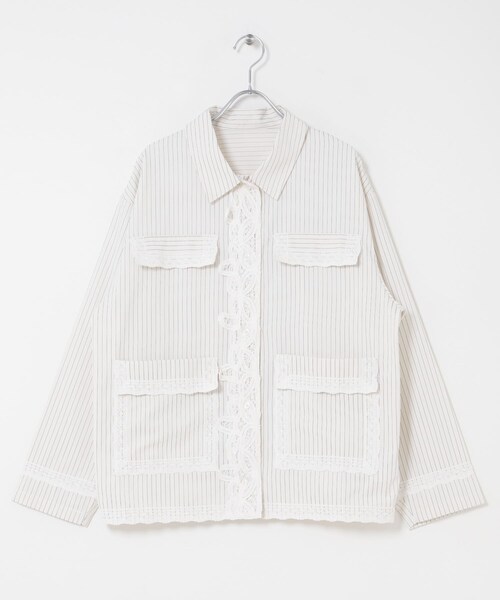 KBF（ケイビーエフ）の「バテンレースストライプシャツ（シャツ/ブラウス・レディース・BROWN/IVORY/BLUE GRAY・One）」の12枚目の写真