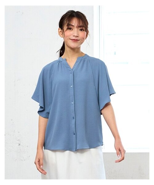 nissen（ニッセン）の「大きいサイズ クリオネ袖ギャザーブラウス（接触冷感・UVカット）（シャツ/ブラウス・レディース・アイボリー/チャコール/グレイッシュピンク/ブルーグレー・L/LL/3L/4L/5L/6L/8L/10L）」の22枚目の写真