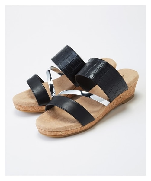 nissen（ニッセン）の「【ゆったり幅広】ふわふわなクッションのクロコ型押しメタリックラインウェッジサンダル（低反発中敷）（ワイズ４Ｅ）（サンダル・メンズ・黒/オーク/ホワイト/ブラウン/ゴールド・M=23.0~23.5cm/4E/L=24.0~24.5cm/4E/LL=25.0~25.5cm/4E/3L=26.0~26.5cm/4E）」の5枚目の写真