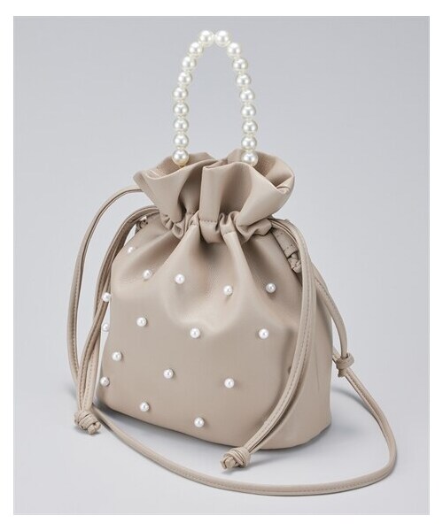 nissen（ニッセン）の「パール調ビーズ飾り２WAY巾着ショルダーバッグ（ショルダーバッグ・メンズ・黒/モカ/ホワイト・Y）」の3枚目の写真