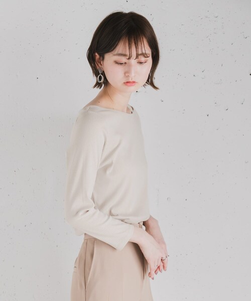 SENSE OF PLACE by URBAN RESEARCH（センスオブプレイスバイアーバンリサーチ）の「アシメネックリブトップ(7分袖)（Tシャツ/カットソー・レディース・BLACK/GREIGE/DUSTY PINK・FREE）」の22枚目の写真