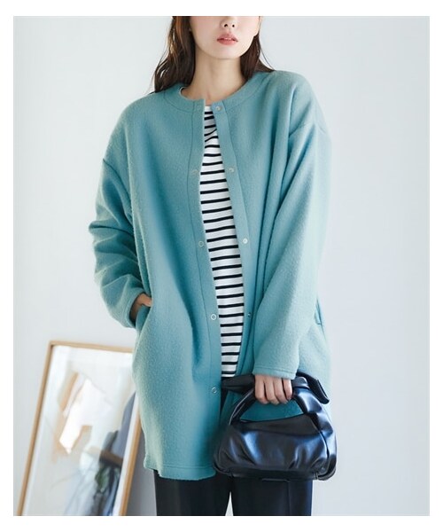 nissen（ニッセン）の「大きいサイズ フェイクスライバーノーカラージャケット（ジャケット/アウター・レディース・ソフトターコイズ/モカ/黒/アイボリー・L~LL相当/3L~4L相当/5L~6L相当/8L相当/10L相当）」の19枚目の写真