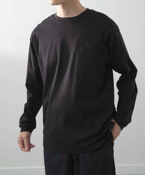 ITEMS URBANRESEARCH（アイテムズ アーバンリサーチ）の「Fine Cotton クルーネック カットソー（Tシャツ/カットソー・メンズ・WHT/BLK・M/L）」の3枚目の写真