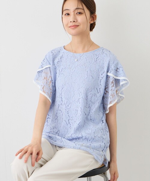 Jayro（ジャイロ）の「フレアースリーブレースブラウス（シャツ/ブラウス・レディース・ブラック/ホワイト系/サックス・M）」の21枚目の写真
