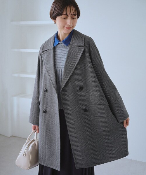 ROPE' PICNIC（ロペピクニック）の「ジャージメルトン無地＆チェックオーバーPコート/一部WEB限定カラー・リンクコーデ（ピーコート・レディース・ブラック/ブラック系/グレー系/ダークブラウン/ベージュ・M/S）」の21枚目の写真