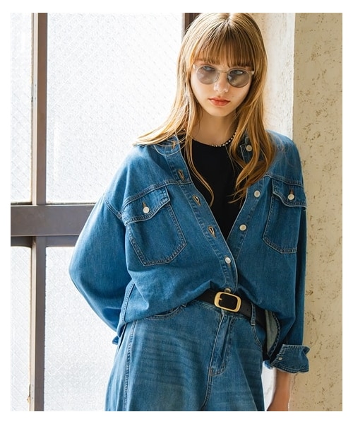 nissen（ニッセン）の「【i Deni】ライトデニムシャツジャケット（はっ水）（セットアップ可能）＜大きいサイズ有＞（シャツ/ブラウス・レディース・ワンウオッシュネイビー/ウオッシュドブルー/ブリーチサックス/ワンウォッシュブラック・S/M/L/LL/3L/4L/5L/6L/8L/10L）」の3枚目の写真