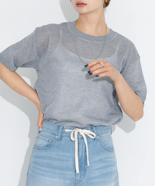 URBAN RESEARCH Sonny Label（アーバンリサーチサニーレーベル）の「シアーラメニットTシャツ（ニット/セーター・レディース・グレー/バター/ブラック・FREE）」の2枚目の写真