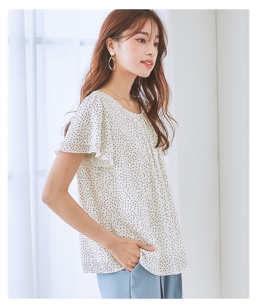 nissen（ニッセン）の「【カットソー裏地付】ジョーゼットフレアブラウス<大きいサイズ有>（シャツ/ブラウス・レディース・ネイビー/オフホワイト/サックス/ピンク/スモーキーグリーン/パープル/ボルドー/グレージュ/drop!●ラベンダー/ブルーグリーン/マスタード/drop!●モカ/キャラメル/グリーン/アプリコットオレンジ/スモーキーミント/アプリコット/ペールブルー/黒/ライラック/オフホワイト×黒ドット/オフホワイト×グレーストライプ/オフホワイト×黒ストライプ/ダスティピンク/ベージュチェック/ギンガムチェック・S/M/L/LL/3L/4L/5L/6L/8L/10L）」の16枚目の写真