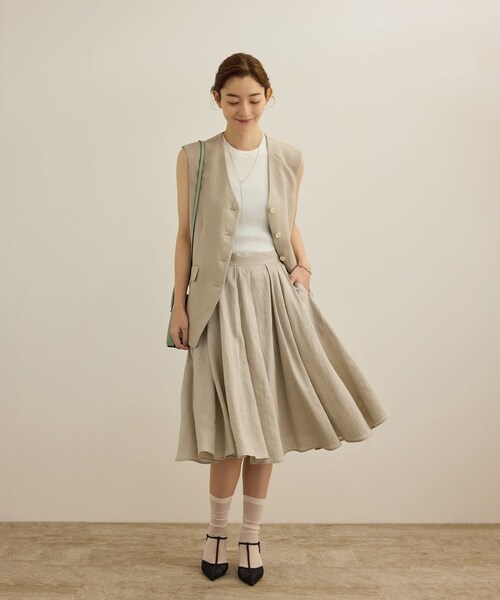 ROPE'（ロペ）の「【洗える】ヨーロピアンリネンフレアスカート/一部セットアップ対応（スカート・レディース・ホワイト/ベージュ/ターコイズ・36/38）」の9枚目の写真
