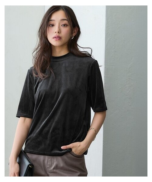 nissen（ニッセン）の「５分袖ハイネックリブベロアプルオーバー（遮熱・UVカット）（Tシャツ/カットソー・レディース・アイボリー/チャコール/ディープグリーン/黒・S/M/L/LL/3L/4L/5L/6L/8L/10L）」の15枚目の写真