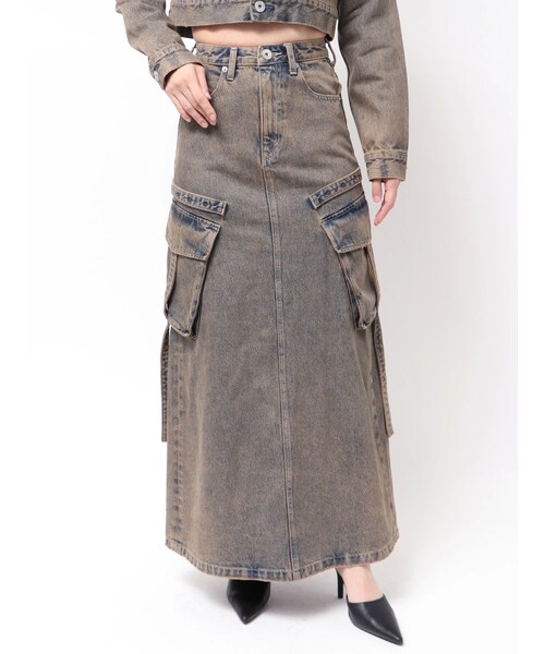 GYDA（ジェイダ）の「ハイウエストG bijou CARGOデニムロングスカート（デニムスカート・レディース・アイスブルー/インディゴ/ネイビー・S/M）」の6枚目の写真