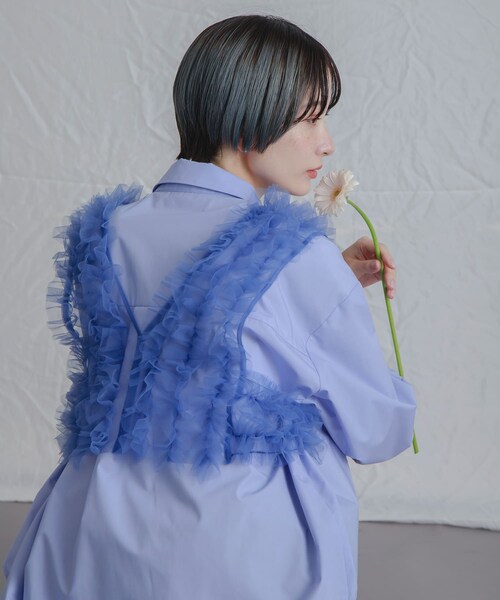 KBF（ケイビーエフ）の「シアーフリルSETシャツ（シャツ/ブラウス・レディース・BLUE×BLUE/PINK×GRAY/CCL×CCL・one）」の19枚目の写真