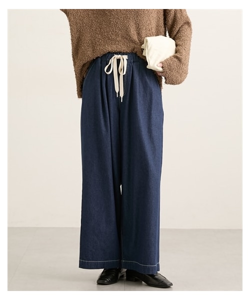 nissen（ニッセン）の「柔らかワイドイージーデニムパンツ（パンツ・レディース・ブルー系/ネイビー系・M/L/LL/3L）」の7枚目の写真