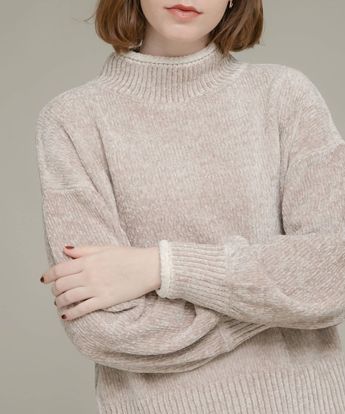 URBAN RESEARCH Sonny Label（アーバンリサーチサニーレーベル）の「モールヤーンハイネックニットプルオーバー（ニット/セーター・レディース・ベージュ/チャコールグレー/ピスタチオ・FREE）」の4枚目の写真