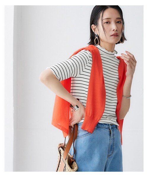 nissen（ニッセン）の「細リブハイネック5分袖カットソープルオーバー＜大きいサイズ有＞（Tシャツ/カットソー・レディース・黒/コーラルピンク/オフホワイト/エクリュ/オフホワイト×黒ボーダー/オフホワイト×黒系ボーダー/ネイビー×オフホワイト系ボーダー/スモーキーサックス/ライトグレー/チャコールブラウン/ハニーイエロー・S/M/L/LL/3L/4L/5L/6L/8L/10L）」の22枚目の写真