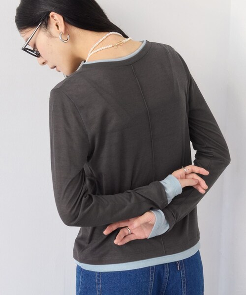 VIS(ビス)の「配色レイヤードシアーロンT(Tシャツ/カットソー・レディース・グレー/オフホワイト/ピンク・F)」の11枚目の写真