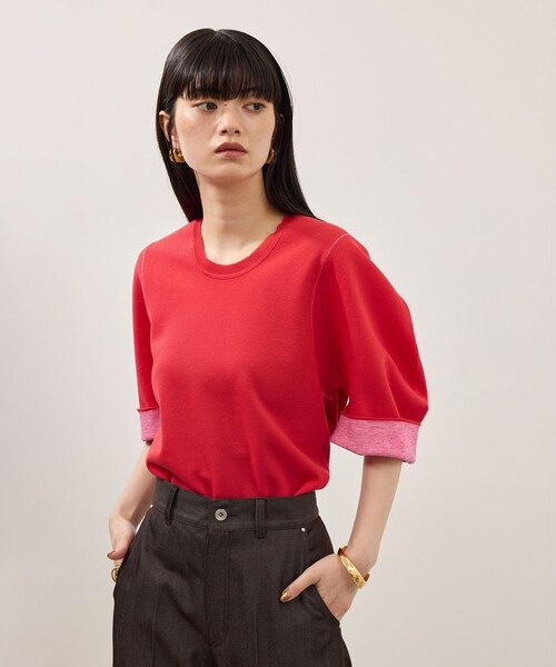 ADAM ET ROPE'(アダムエロペ)の「【サステナブル】ダブルフェイスニットトップス(ニット/セーター・レディース・ブラック/チャコール/レッド・F)」の12枚目の写真