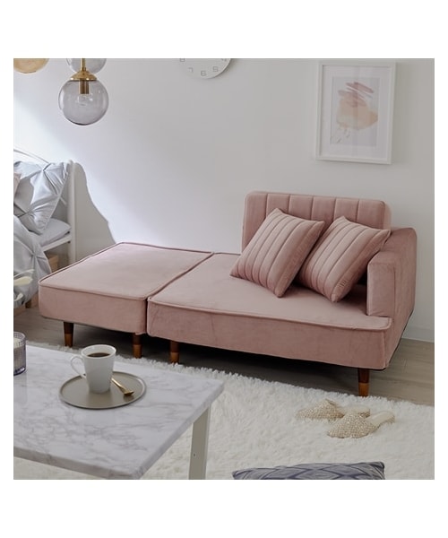nissen（ニッセン）の「[2人掛け]カウチソファ｜ポケットコイル ベロア調 日本製 レイアウト自在 大人可愛い（家具・メンズ・ピンク・幅144cm）」の2枚目の写真