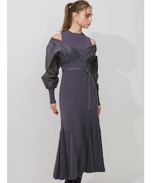 MERCURYDUO | 異素材ドッキングフレアロングスリーブニットワンピース(ワンピース)