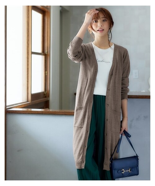 nissen（ニッセン）の「綿混シンプルロング丈ニットカーディガン（ＵＶカット・毛玉になりにくい）＜大きいサイズ有＞（カーディガン/ボレロ・レディース・黒/杢グレー/ブラウン杢/アイボリー杢/チェリーピンク/ミントグリーン/レモンイエロー/ラベンダー/ライトベージュ/ターコイズブルー/ペールブルー/オフホワイト/チャコールグレー杢/ローズピンク・S/M/L/LL/3L/4L/5L/6L/8L/10L）」の21枚目の写真