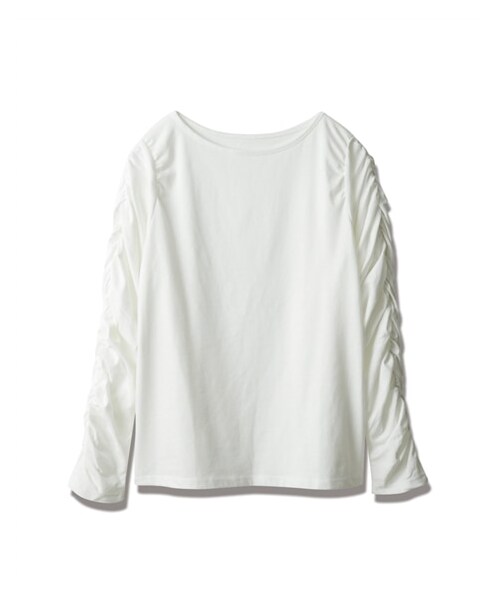 nissen（ニッセン）の「袖シャーリング長袖トップス（Tシャツ/カットソー・レディース・オフホワイト/黒・M/L）」の5枚目の写真