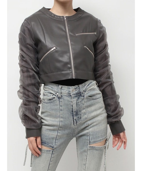 RESEXXY（リゼクシー）の「シアースリーブ合皮ブルゾン（ブルゾン・レディース・アイボリー/チャコールグレー/ブラック・F）」の5枚目の写真