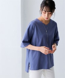 nissen | 綿１００％バスク折り返し5分袖Ｖネックトップス（UVカット）＜大きいサイズ有＞(Tシャツ/カットソー)