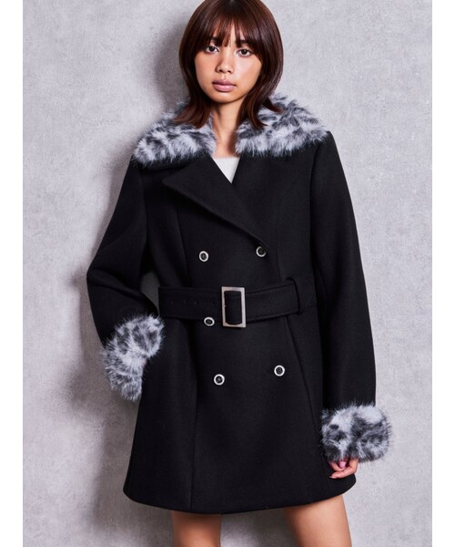 ベルト付フェイクファーミディアムコート