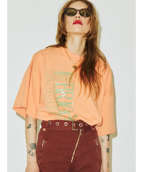 jouetie（ジュエティ）の「チェッカースーパーBIG Tシャツ（Tシャツ/カットソー・レディース・オレンジ/ブラック/オフホワイト・M）」の6枚目の写真