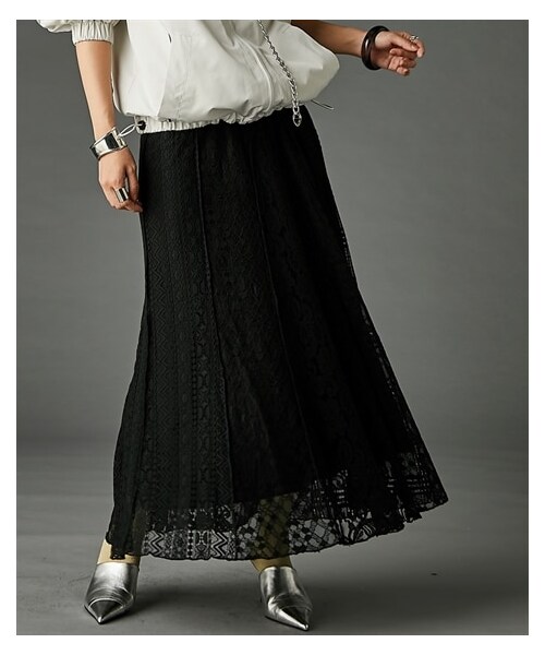 nissen（ニッセン）の「【GEVS,】レースパッチワークロングスカート（スカート・レディース・オフホワイト/黒・M/L/LL/3L/4L/5L/6L/8L/10L）」の15枚目の写真