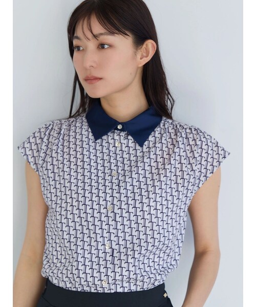 TONAL(トーナル)の「Tモノグラムクレリックフレンチシャツ(シャツ/ブラウス・レディース・アイボリー/ネイビー・M)」の1枚目の写真