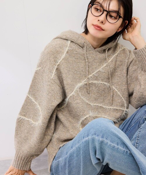 ROPE' PICNIC(ロペピクニック)の「コードリンキングニットフーディ(パーカー・レディース・チャコール/ベージュ・F)」の3枚目の写真