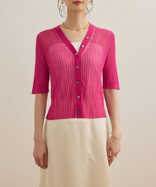 ROPE'（ロペ）の「シアーリブカーディガン/洗える（カーディガン/ボレロ・レディース・ブラック/ホワイト/ピンク・F）」の19枚目の写真