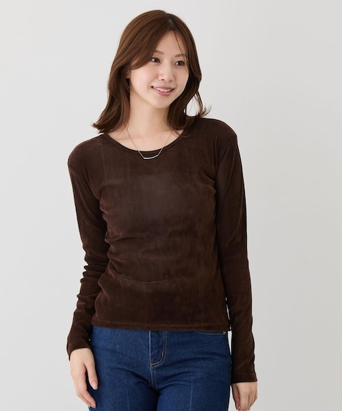 Jayro(ジャイロ)の「シアーベロア長袖Tシャツ(Tシャツ/カットソー・レディース・ブラック/チャコール/オフホワイト/ダークブラウン・M)」の4枚目の写真