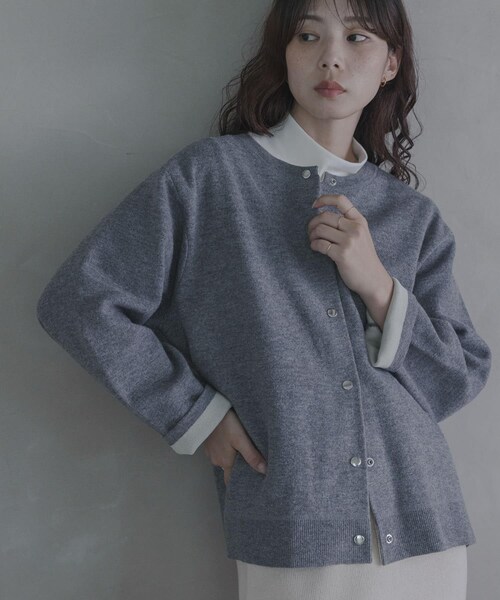 URBAN RESEARCH Sonny Label（アーバンリサーチサニーレーベル）の「ダブルフェイスバイカラーカーディガン（カーディガン/ボレロ・レディース・グレー/ブラウン/ネイビー・Free）」の6枚目の写真