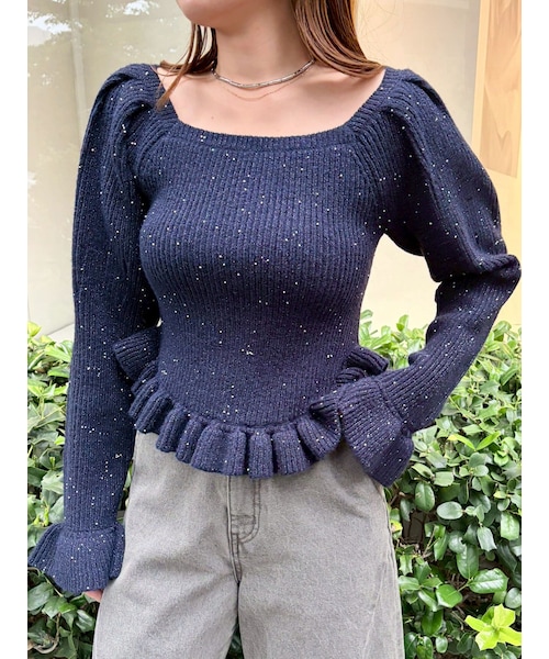 LAGUNAMOON（ラグナムーン）の「ヘムフリルパールヤーンニットプルオーバー（ニット/セーター・レディース・アイボリー/グレー/レッド/ネイビー・F）」の7枚目の写真