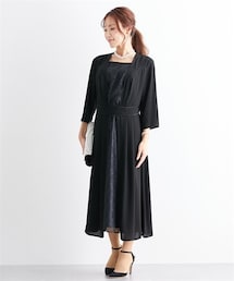 nissen | 【大きい胸専用】【喪服・礼服・パーティ・結婚式・入学・卒業】洗える防しわフロントレース切替スクエアネックデザインワンピース(ワンピース)