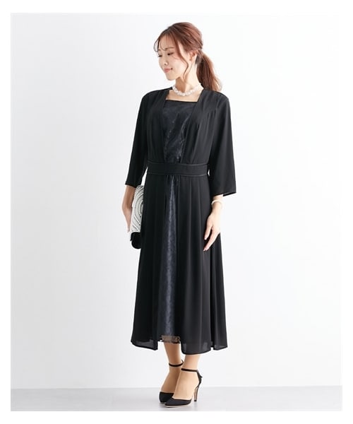 nissen（ニッセン）の「【大きい胸専用】【喪服・礼服・パーティ・結婚式・入学・卒業】洗える防しわフロントレース切替スクエアネックデザインワンピース（ワンピース・レディース・ブラック・FM/FL/FLL/F3L）」の4枚目の写真