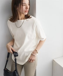 nissen | ＵＶカット綿１００％フライス素材ボートネック５分袖Ｔシャツ(Tシャツ/カットソー)
