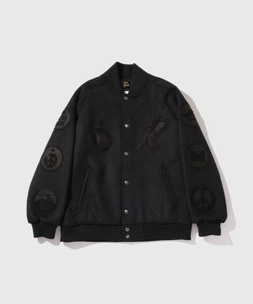 ADAM ET ROPE'（アダムエロペ）の「【NOMA RHYTHM TEXTILE/ノーマリズム テキスタイル】Noma x Needles Patch Varsity Jacket（スタジャン・メンズ・ブラック/ブラック系・2/3）」の2枚目の写真