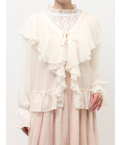 merry jenny（メリージェニー）の「シアーフリルボレロ（カーディガン/ボレロ・レディース・アイボリー/ピンク/アイスブルー・F）」の2枚目の写真